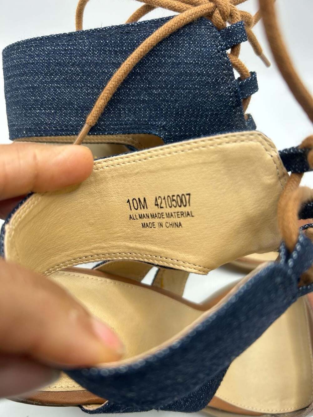 Womens Denim Lace Up Block Heel Sandals Size 10 Brown Strap Casual Summer - Picture 8 of 9